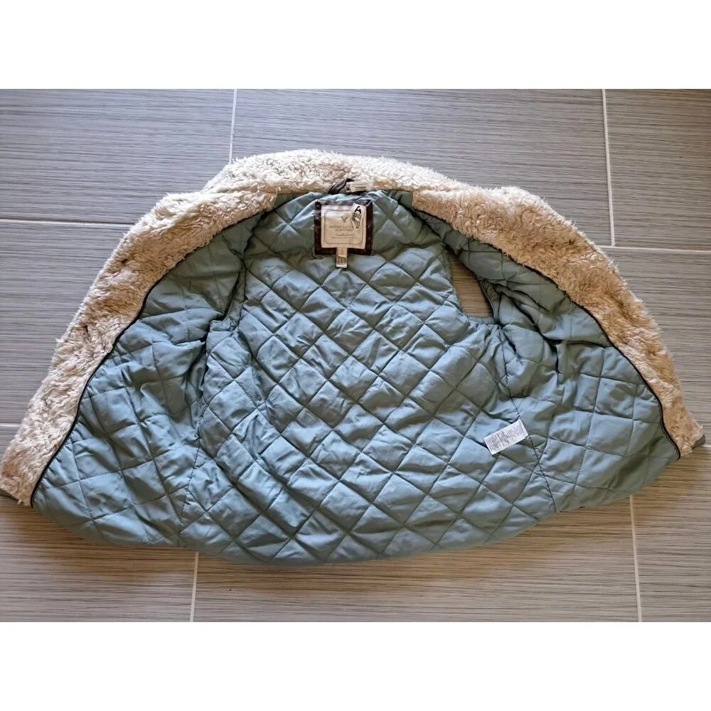 Y2K American Eagle Small Vest Sherpa Lined Collar Puffer Down Filled Brown - Picture 5 of 7
